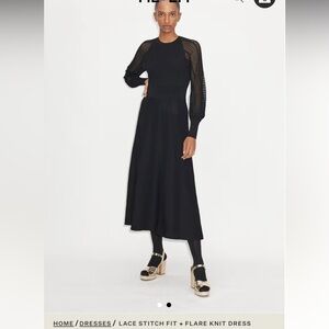 ME+EM 2 Elegant Black Lace Stitch Fit & Flare Knit Dress XS Maxi Long Sleeve